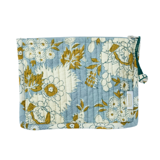 Petite pochette matelassée imprimée de fleurs indiennes Vishnu Blue