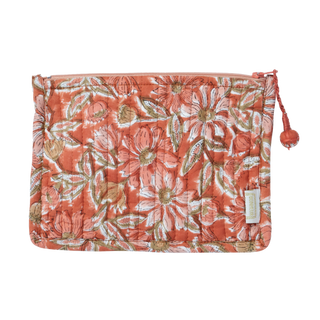 Petite pochette matelassée imprimée de fleurs indiennes Meera Terracotta