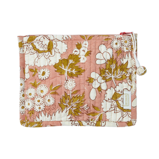 Petite pochette matelassée imprimée de fleurs indiennes Vishnu Terracotta