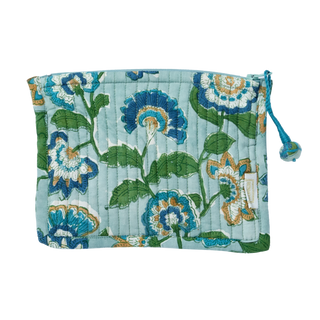 Petite pochette matelassée imprimée de fleurs indiennes Guapao bleu vert