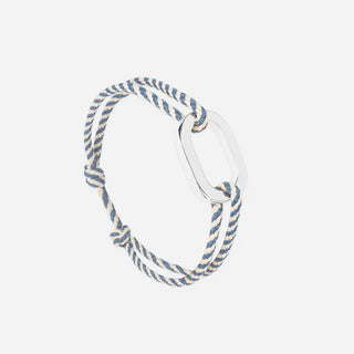 Bracelet maillon Bleu rayé Beige 22mm - Argent