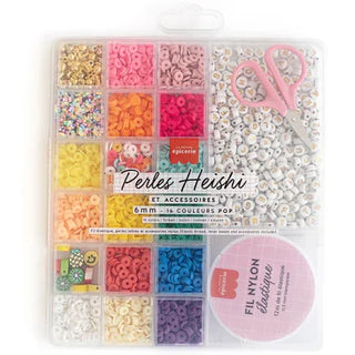 Maxi boite - 16 couleurs de perles heishi pop et accessoires + perles lettres blanches