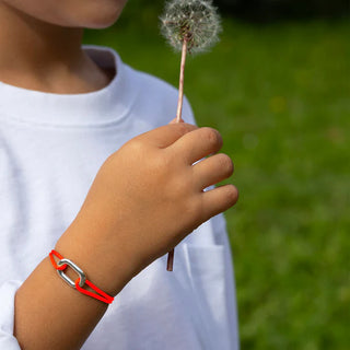 Bracelet pour enfants maillon 16mm - Orange fluo  - Argent