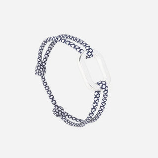 Bracelet maillon Bleu marine moucheté blanc 22mm - Argent