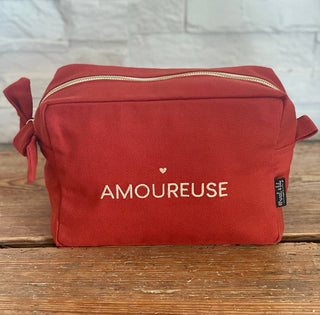 Grande Trousse de toilette brodée "Amoureuse" tangerine