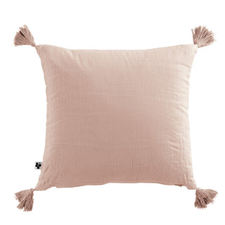 Coussin avec pompons - Gaze de coton unie - Guimauve