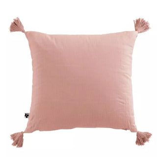 Coussin avec pompons - Gaze de coton unie - Rose pêche