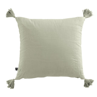 Coussin avec pompons - Gaze de coton unie - Vert d'eau