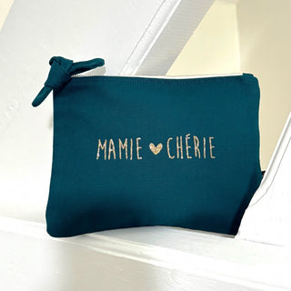 Pochette bleu paon "Mamie Chérie"