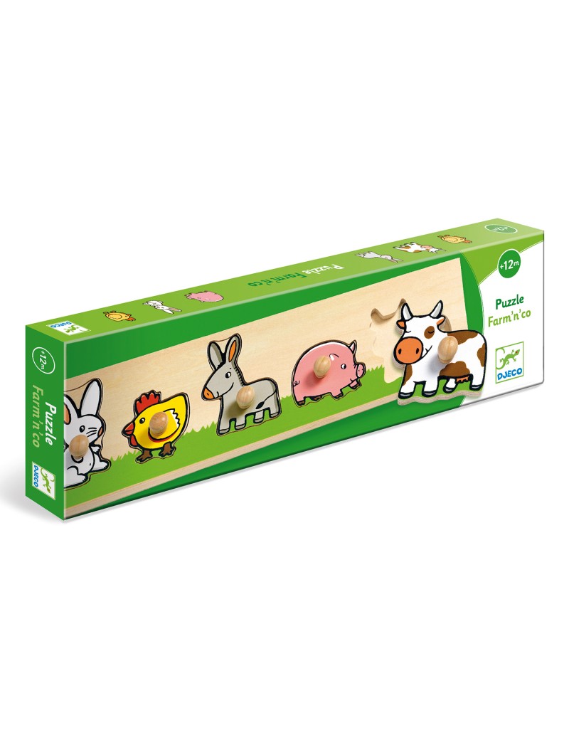 Puzzle en bois animaux de la ferme - Puzzle 5 pièces