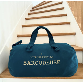 Sac polochon bleu paon "Joyeuse famille baroudeuse"