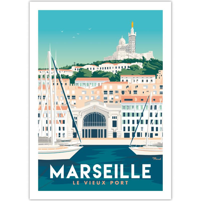 Affiche Marseille Le vieux Port - 30 x 40 cm - Marcel